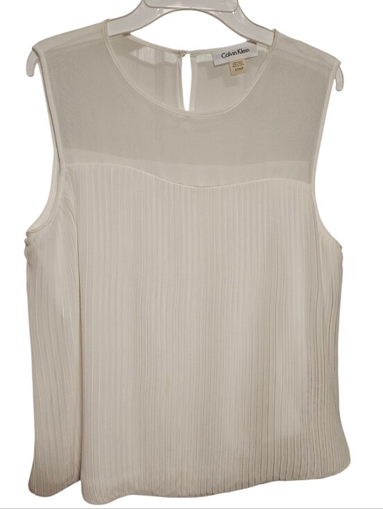 Calvin Klein Tops - Calvin Klein White Pleated Blouse Size Small